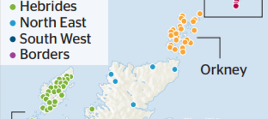 Portion of a scottish map looking at genetically similar people