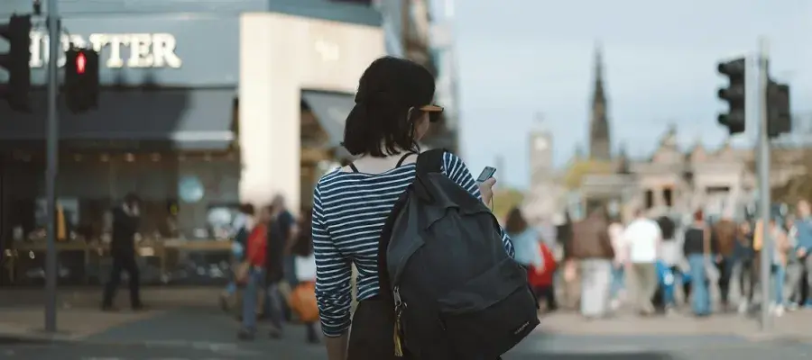 Person from behind in Edinburgh's George Street
