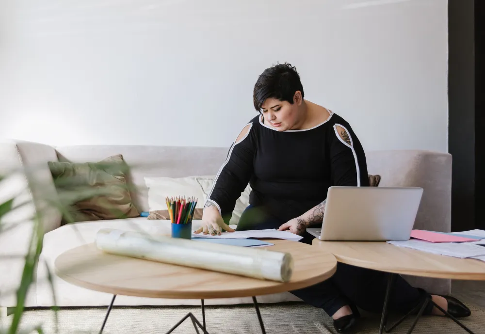 Woman at work on laptop